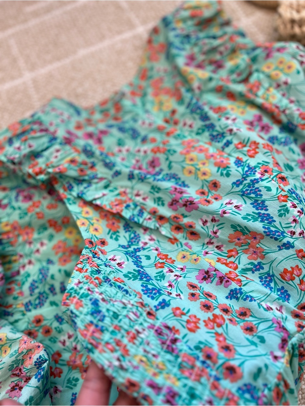 J. Crew Mint Green Floral Ruffle Dress with Pockets Size 14 - Picture 9 of 12